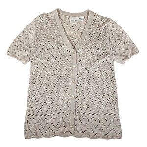 TR Bentley Knit Cardigan Top Champagne‎ Gold Metallic Short Sleeve Medium